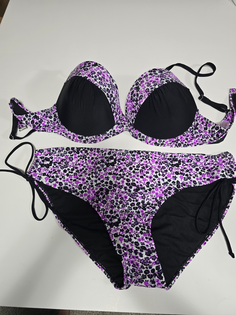 Black and Purple Floral Push-Up Bikini Set